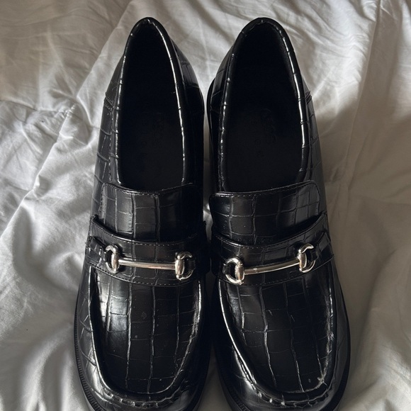 ASOS Black Croc-Embossed Platform Loafers - Picture 2 of 6